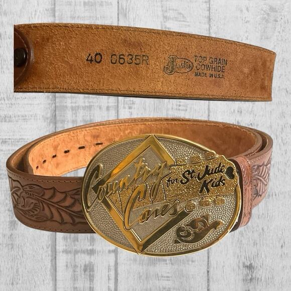 Country Cares Western Oval Belt Buckle Gold/Silver SZ 40 Belt St Judes Hospital - Picture 5 of 8